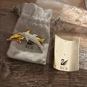 Vintage Swarovski crystal dolphin brooch